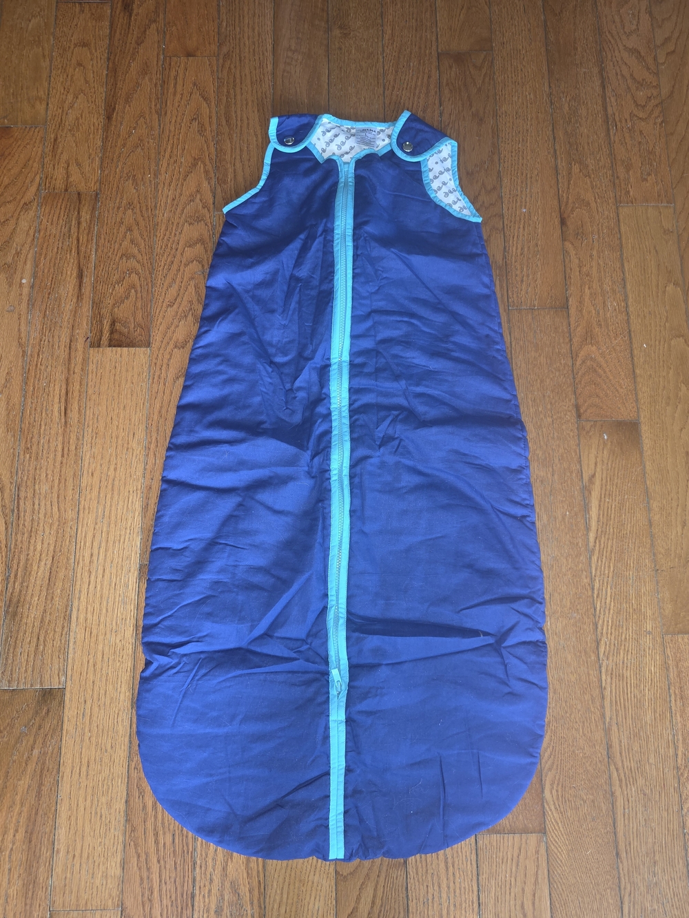 Baby DeeDee Navy Sleep Sack with Aqua Trim - Kids Sleeveless Wearable Blanket